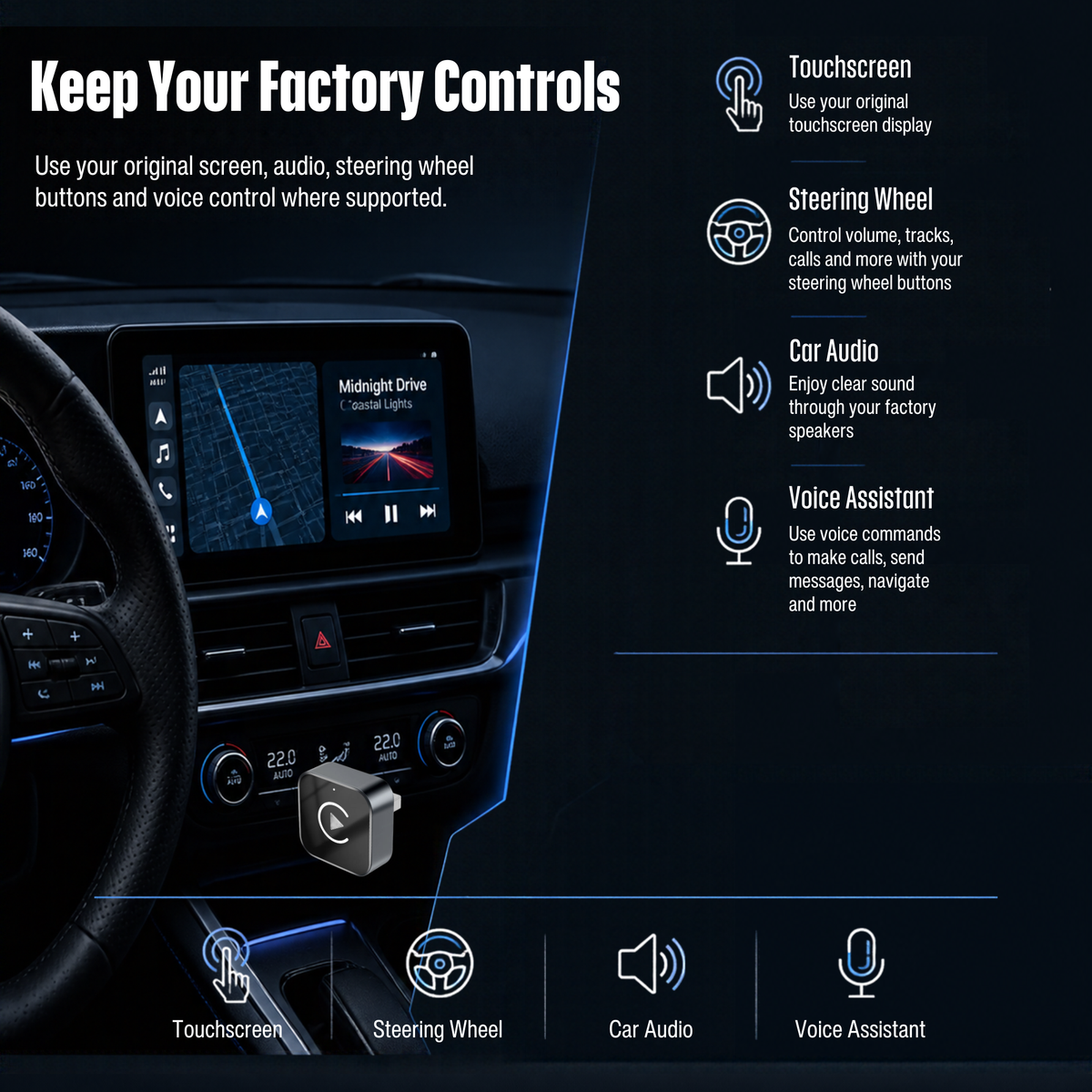 wired to wireless carplay adapter functions