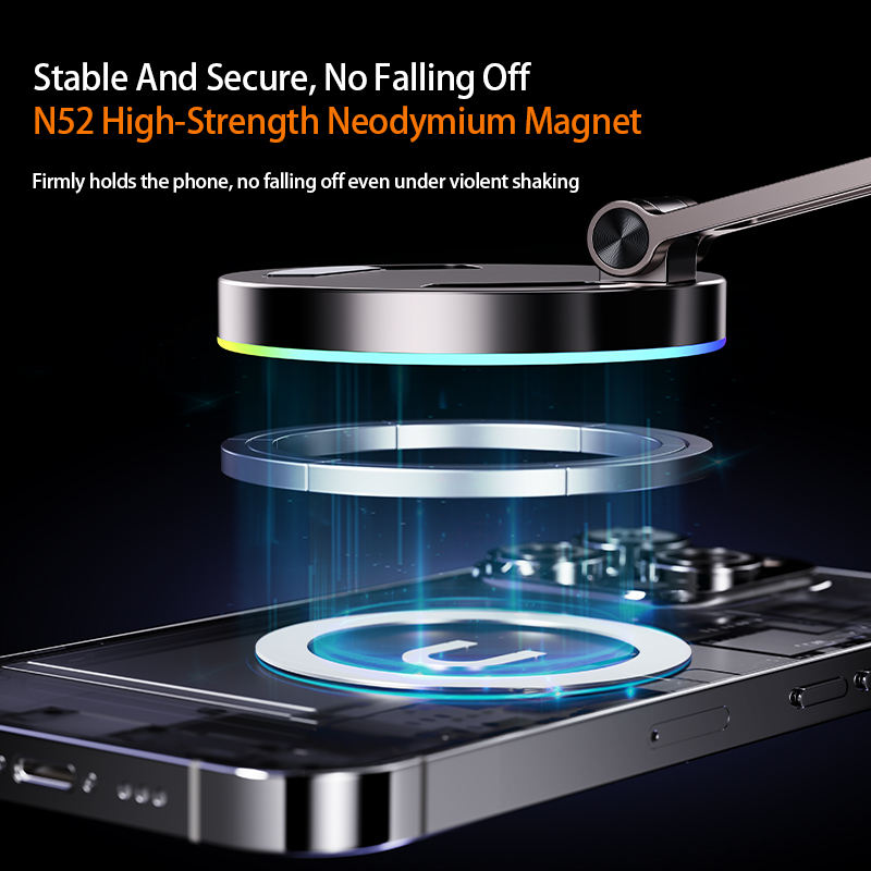 GripOra Volt™ 15W Magnetic Wireless Charging Car Mount | RGB | MagSafe Compatible